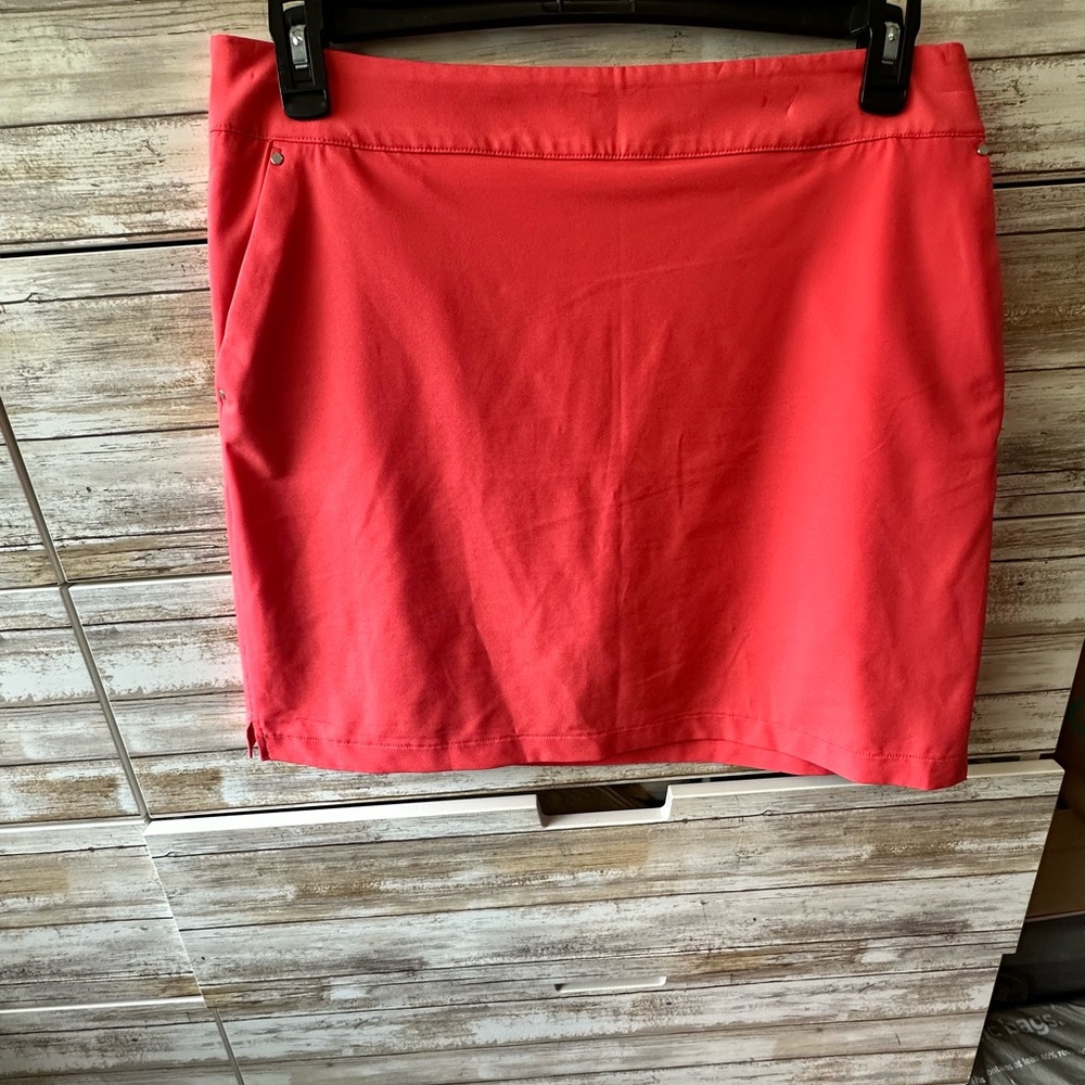 🩷 Greg Norman Coral Golf Skort Size 12 Side Zip Pockets Stretch Athletic